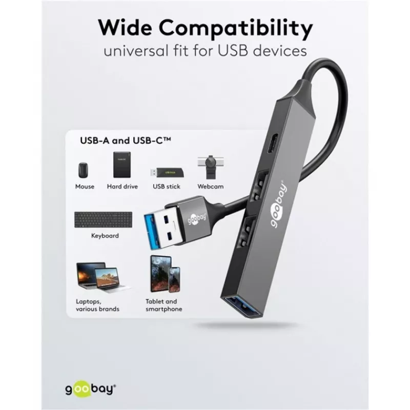 Hub USB Goobay Slim 4 portas, USB-A para USB-C™/USB-A, USB 3.2 (74458)