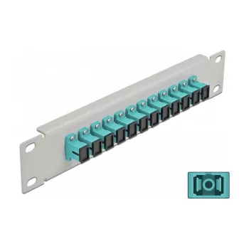 Patch panel de fibra ótica DeLOCK 10 polegadas 12 portas SC simplex aqua 1U cinzento