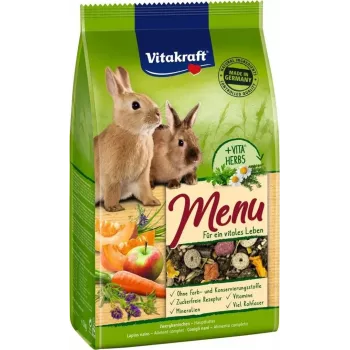 Alimento completo em pellets para coelhos Vitakraft Menu Vital 3 kg — adultos, sabor a cereais, 12,5% fibra bruta, apoio à digestão, saco