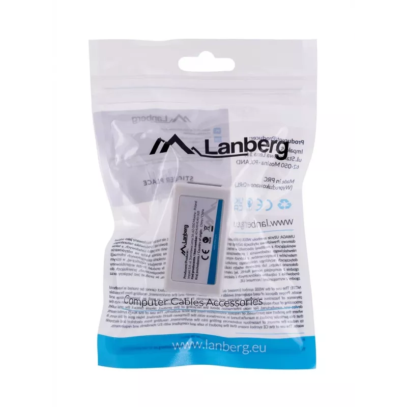 Adaptador de mudança de sexo LANBERG RJ-45 para RJ-45, fêmea-fêmea, U/UTP Cat5e, branco