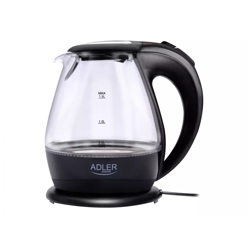Chaleira elétrica | Adler | Chaleira elétrica | AD 1224 | Standard | 2000 W | 1,5 L | vidro | base rotativa 360° | preto