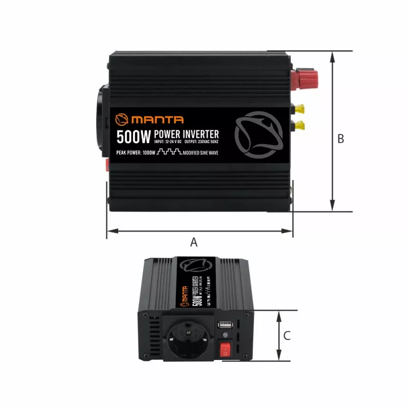 Inversor de potência MANTA MPI500M 500W potência contínua / 1000W potência de pico DC para AC