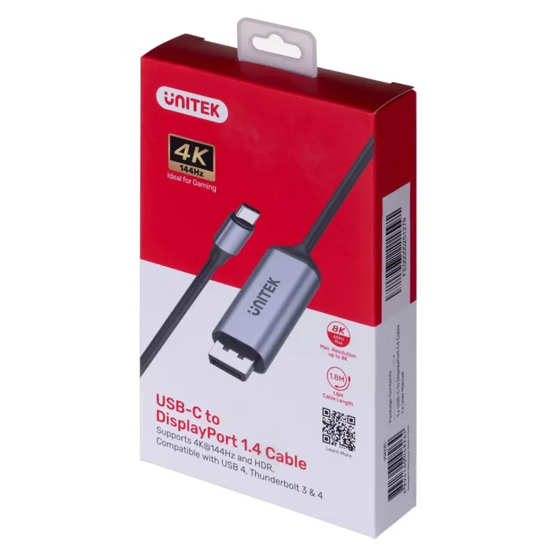 Adaptador UNITEK USB-C, DISPLAYPORT 1.4, 8K@60HZ, 1,8M, V1423C