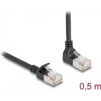 Cabo de rede DeLOCK RJ45 Cat.6A S/FTP fino 90° angular para baixo / reto 0,5 m preto