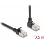 Cabo de rede DeLOCK RJ45 Cat.6A S/FTP fino 90° angular para baixo / reto 0,5 m preto