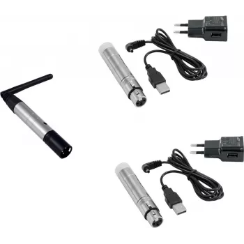 Conjunto de DMX sem fios EUROLITE QuickDMX transmissor 1x + recetor 2x (bateria) modelo 20000900