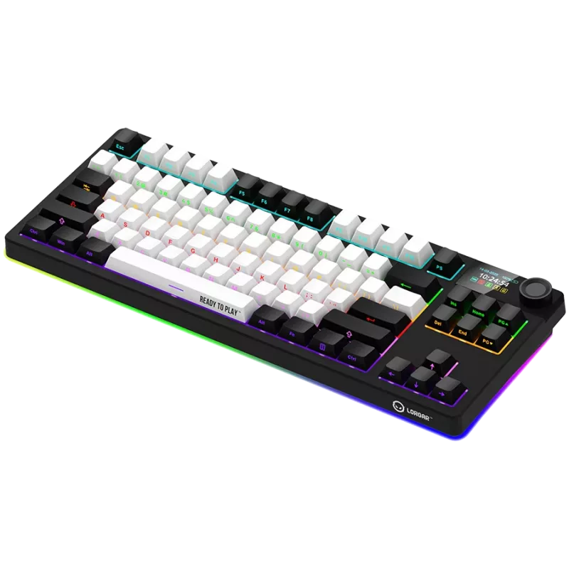 LORGAR KBP70TKLW, Teclado de gaming mecânico TKL sem fios Pro, preto/vermelho, layout EN