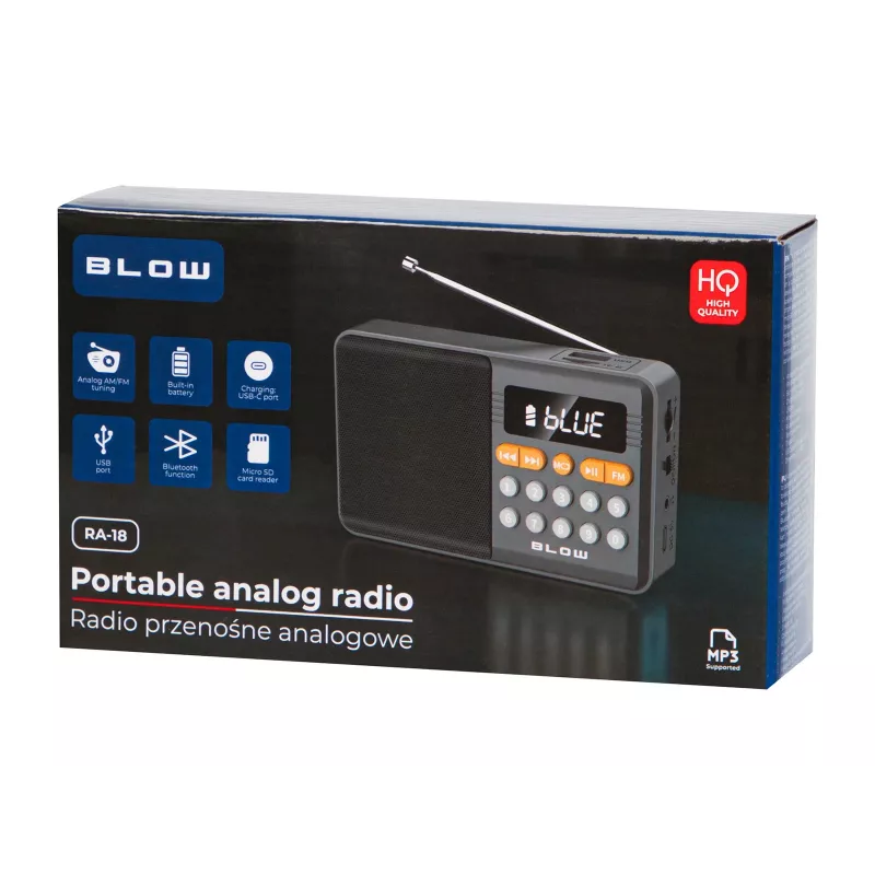 Rádio analógico portátil AM/FM Bluetooth BLOW RA18 com sintonizador FM e conectividade Bluetooth
