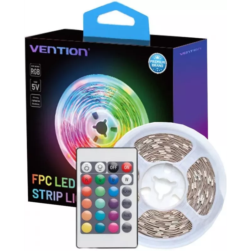 Tira LED Vention PAAWH 2 m USB 5V RGB com comando IR, 30 LEDs, fita adesiva dupla face