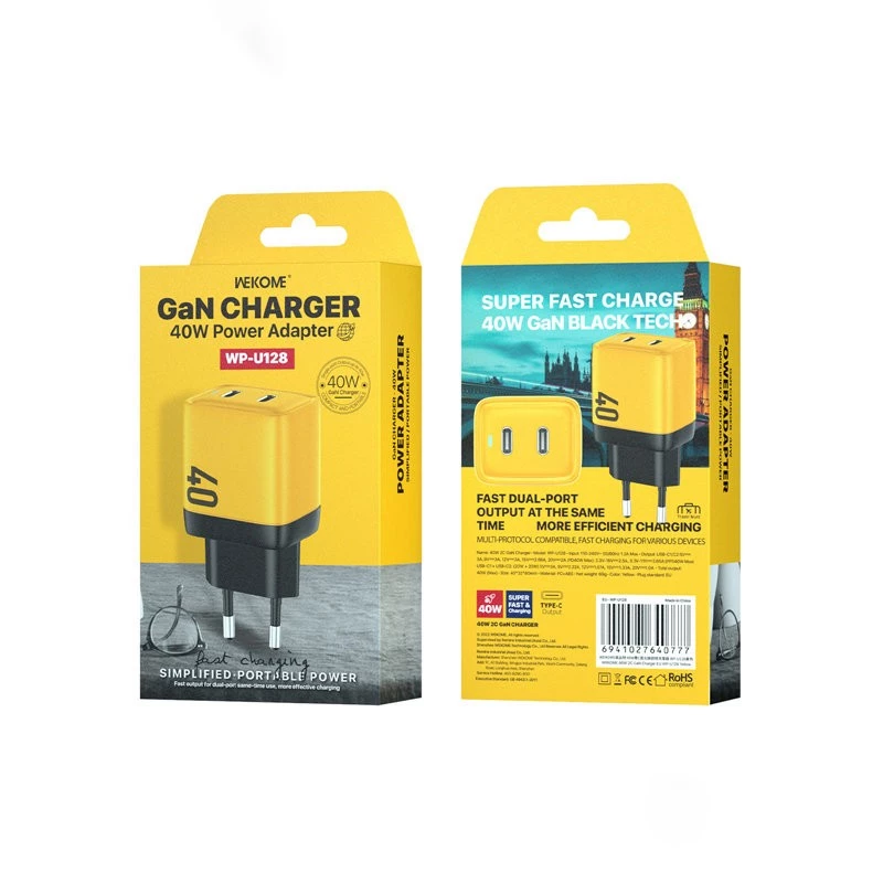 Carregador de rede WEKOME WK-WP-U128 2x USB-C GaN Super Fast Charger