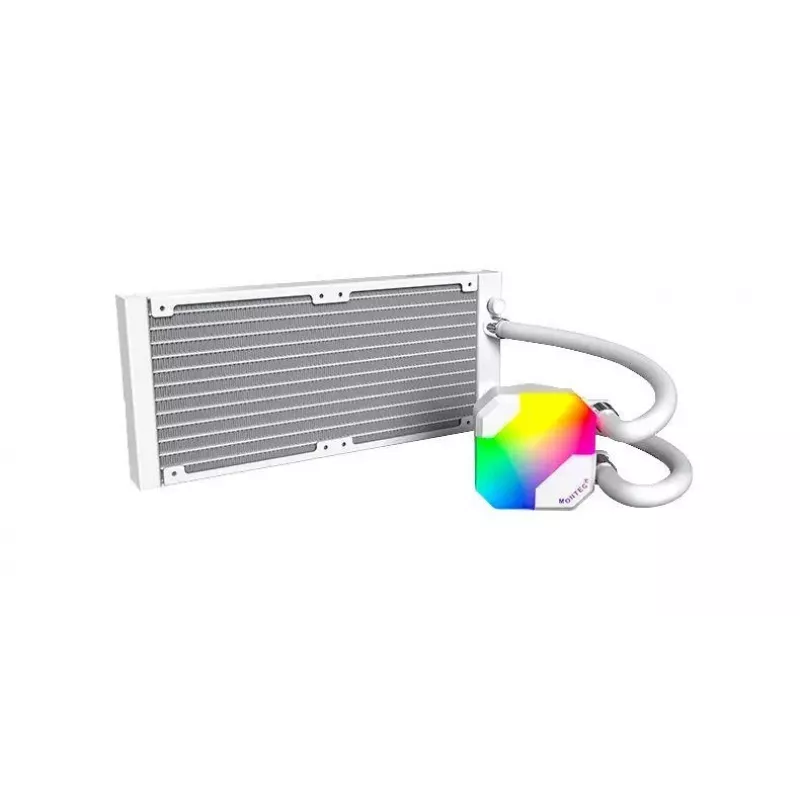 Refrigeração líquida AIO Montech Hyper Flow ARGB 240 mm branco — radiador de 240 mm, iluminação ARGB, acabamento branco