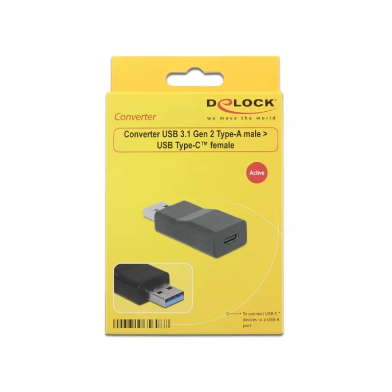 Adaptador de cabo DeLOCK 65696 USB 3.1 Gen 2 Type-A para Type-C Preto