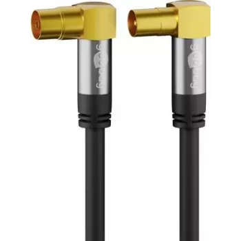 Goobay cabo de antena de TV (tipo 135 dB), blindagem quádrupla, 5 m - banhado a ouro, conector fêmea coaxial 90° > conector macho coaxial 90° (70466)