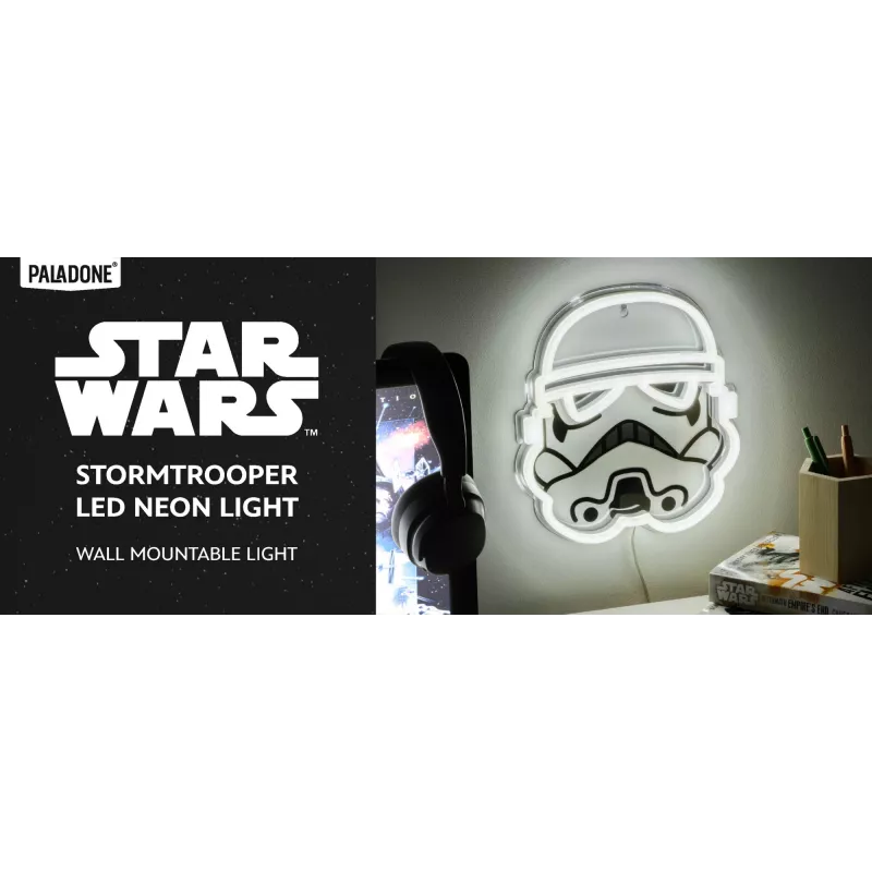 Luz néon LED de parede Paladone Stormtrooper modelo PP14595SWVN, iluminação decorativa Star Wars