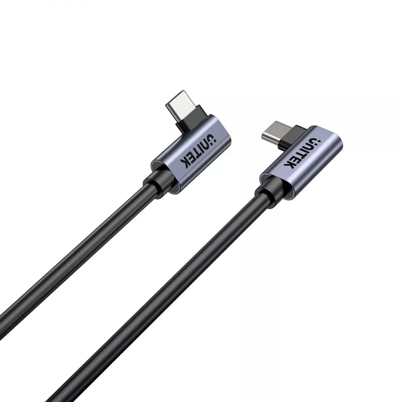 Cabo USB-C Unitek C14147ABK01 90°–90° PD 100W 0,5 m, angular para angular, preto