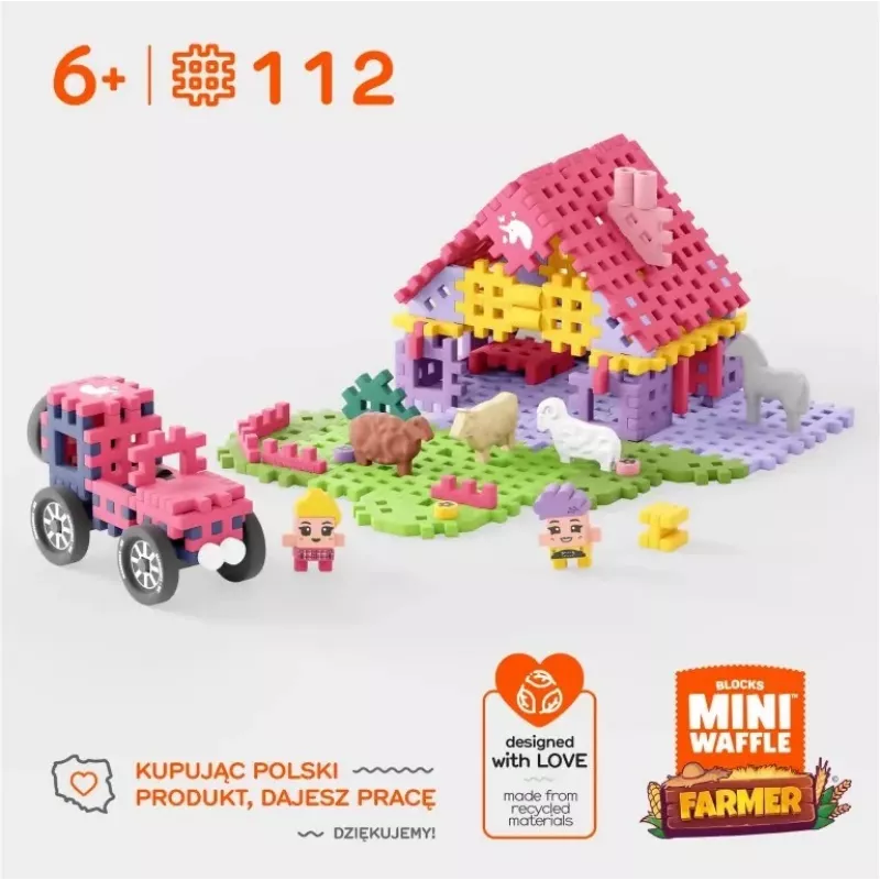 Marioinex Mini Waffle conjunto de construção de 112 peças – Farmer Urocze Ranczo, multicolorido, idade 6+