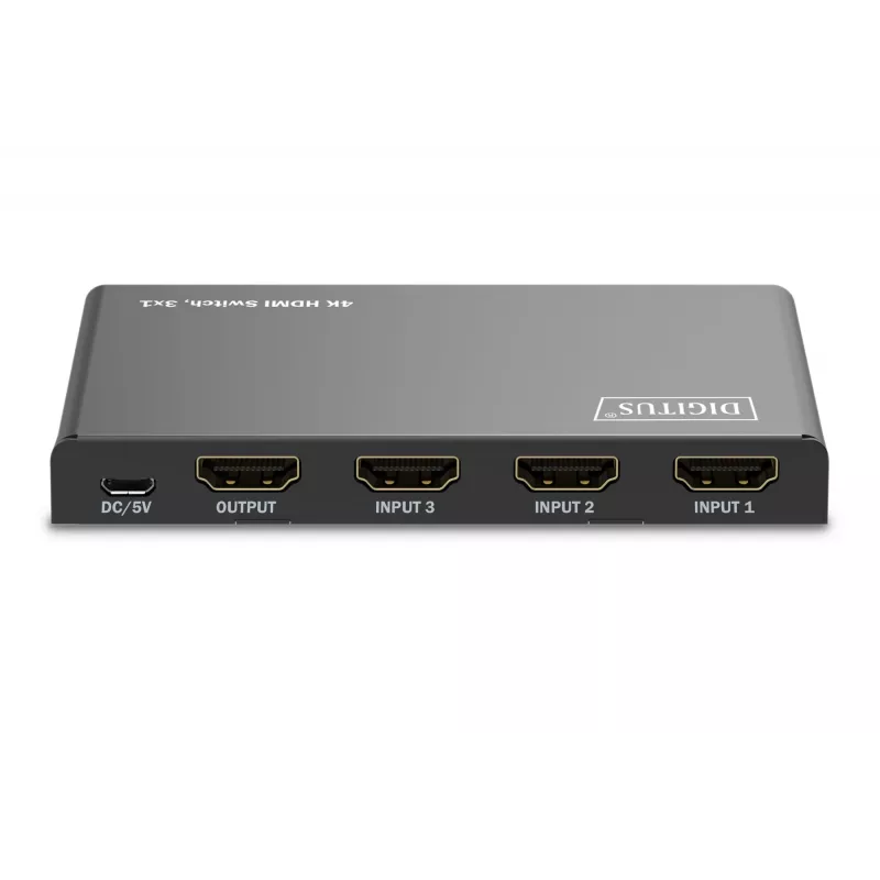 Comutador HDMI 4K Digitus 3x1 metal preto 18 Gbit/s
