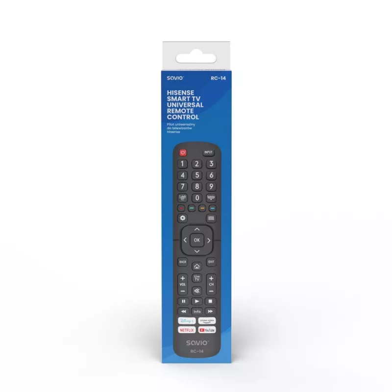 Comando universal SAVIO RC-14 para Hisense Smart TV, IR sem fios, suporta 14 dispositivos, alcance até 10 m, preto