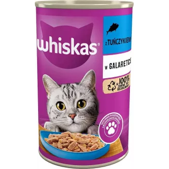 Alimento húmido para gatos Whiskas salmão lata 400 g — para gatos adultos de todos os tamanhos de raça, 5,5% gordura, 6,5% proteína