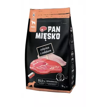 Ração seca para cães Pan Mięsko Vitela com Peru XS 9 kg — Ração Adult para raças pequenas, 30 % proteína, 20 % gordura