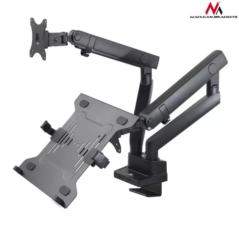 Suporte de mesa duplo para monitor e portátil MACLEAN MC-813 para ecrãs 17–32 polegadas, VESA 75x75/100x100