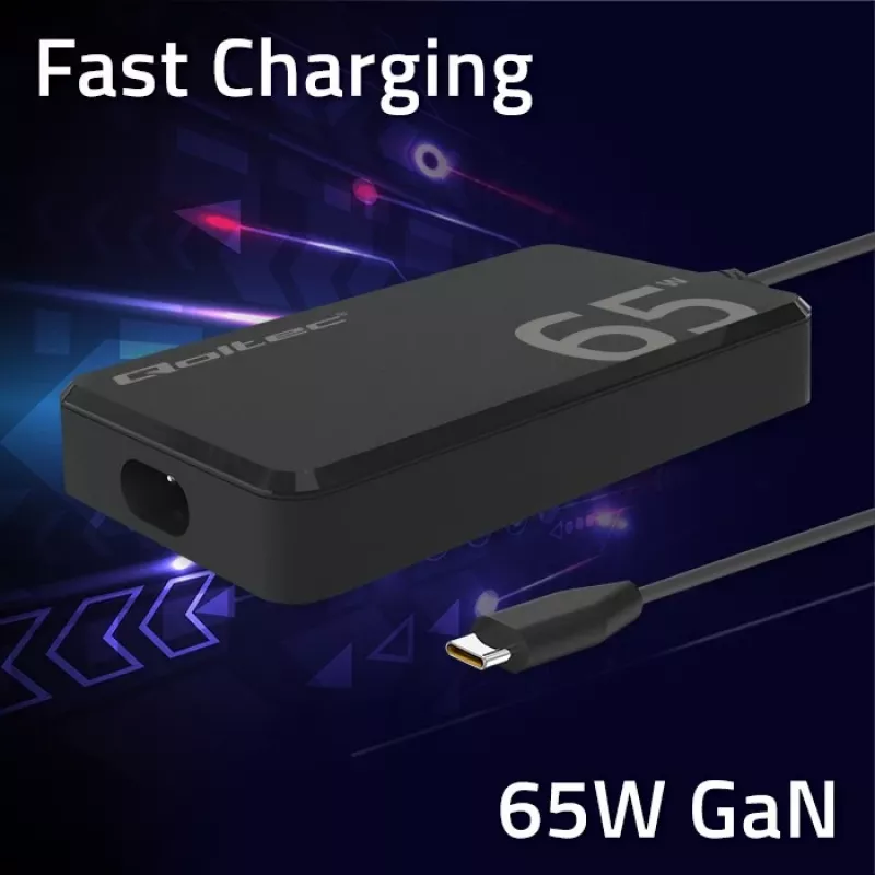 Carregador QOLTEC 65W GaN Super Fast fino PD 5-20V 3,25A USB-C