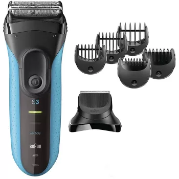 Máquina de barbear elétrica BRAUN Series 3 3010 BT — máquina de barbear de folha sem fios, preto/azul