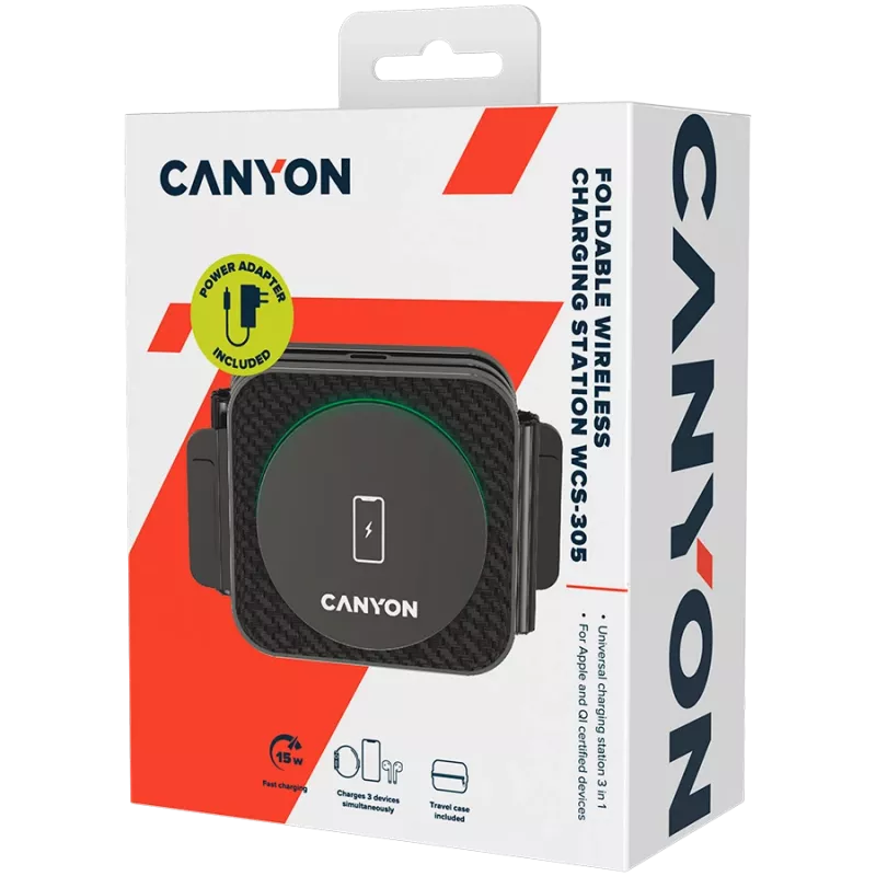 Carregador Canyon WS-305 preto carregamento rápido tensão de entrada 9/12 V