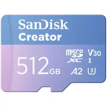 Cartão de memória SanDisk Creator MicroSD 512 GB, velocidades de transferência elevadas até 190 MB/s