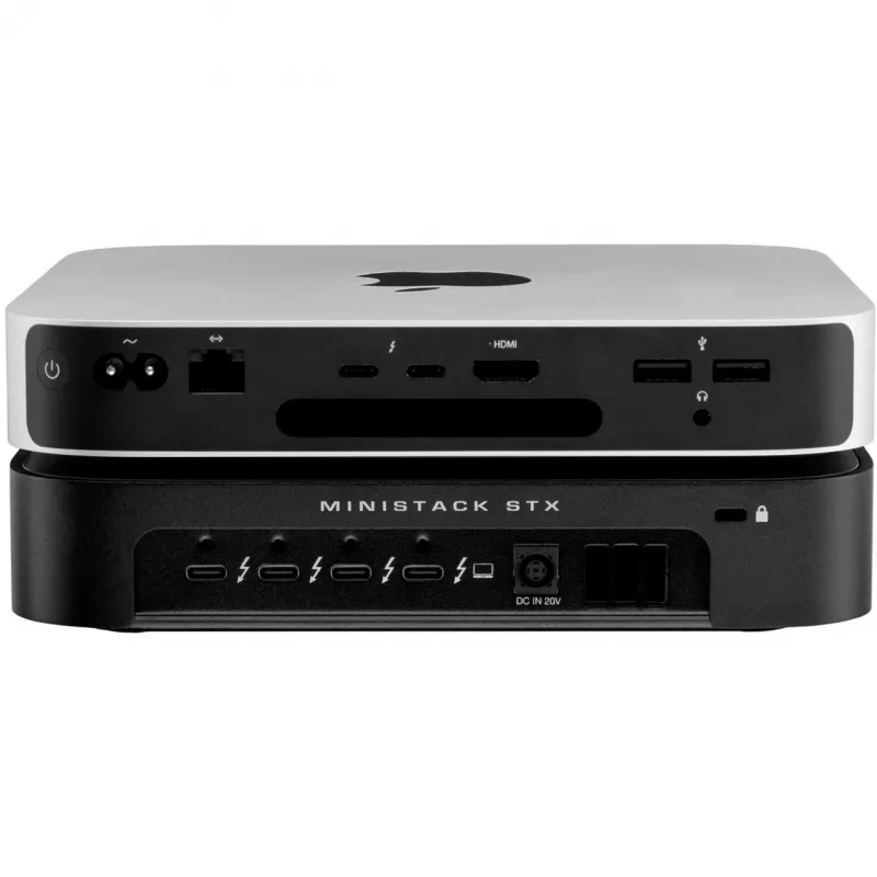 OWC miniStack STX caixa de armazenamento Thunderbolt 4 empilhável com hub, 2 compartimentos (SATA + NVMe), preta