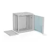 Armário de parede 19 polegadas Alantec 12U 600x450 mm, porta única de vidro, painéis traseiro e laterais completos removíveis, com fecho, 4 calhas de montagem, cinzento, embalagem plana