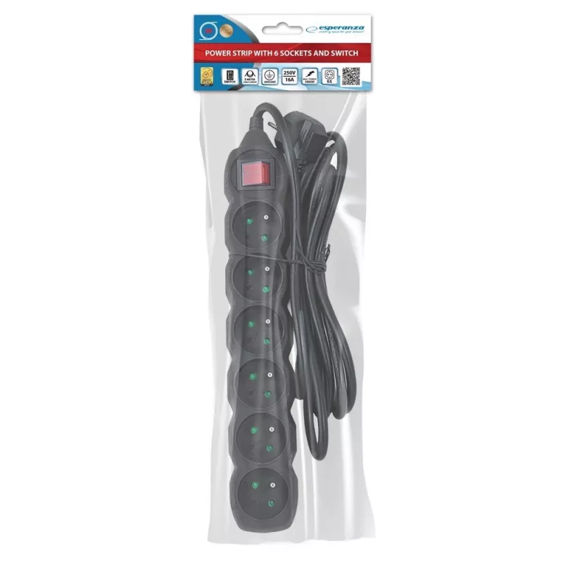 Extensão de energia Esperanza ELK218K 3 m 6 tomada(s) AC interior preto