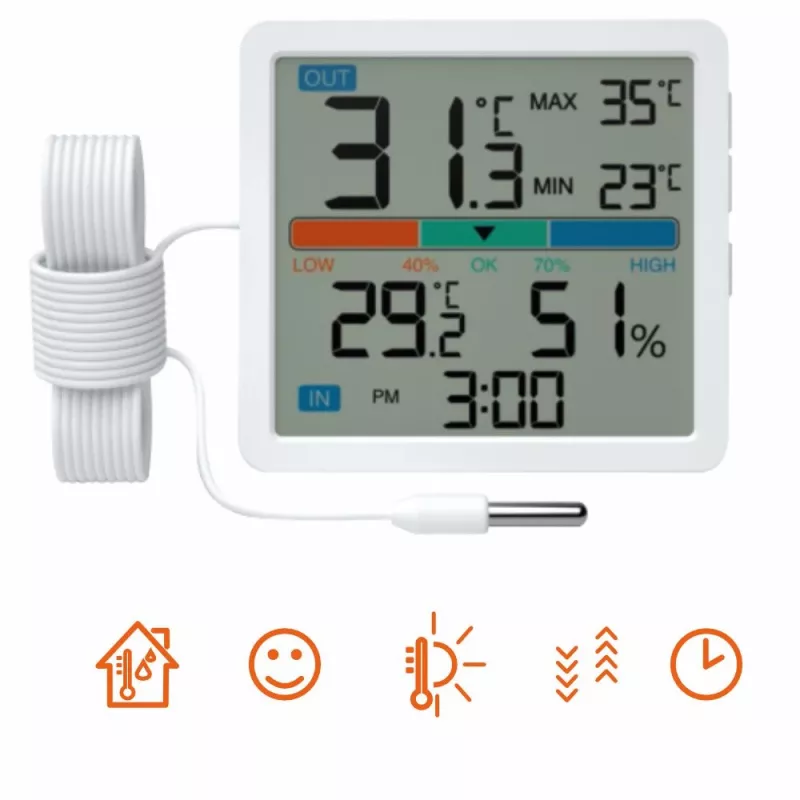 Manta MTO002W estação meteorológica com sensor externo, termómetro/higrómetro, relógio, branca