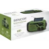 Rádio portátil FM/AM SENCOR SRD1000SCLGR com Bluetooth, carregamento solar/manivela/USB-C, bateria de 2000 mAh, IPX4, luzes LED