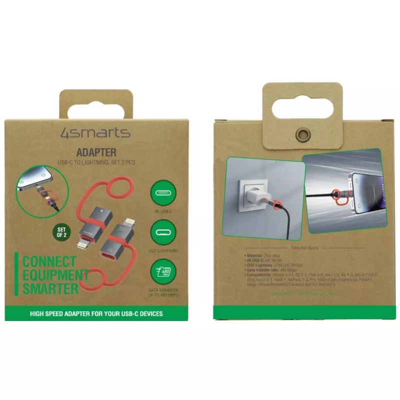 Adaptador USB-C para Lightning 4smarts 541522, 27W PD, pack de 2