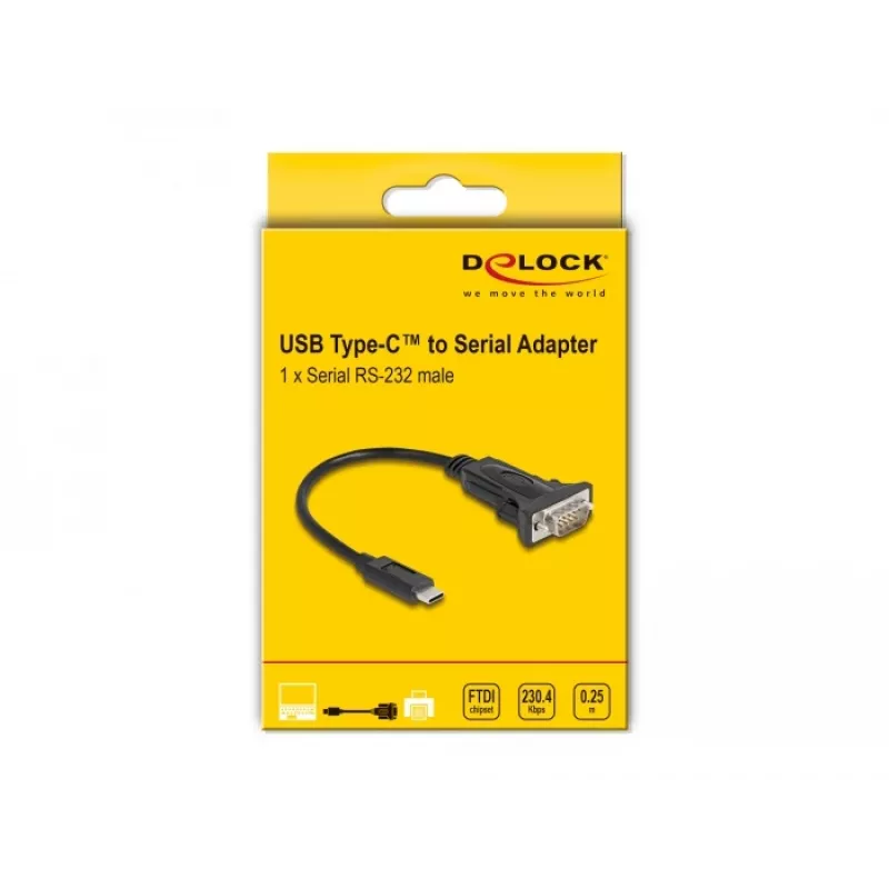 Adaptador DeLOCK USB Type-C para RS-232 D-Sub 9 pinos macho 0,25 m