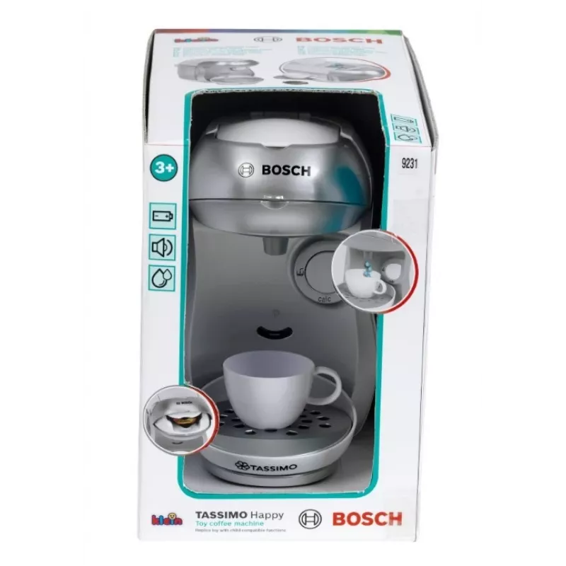Máquina de café de brincar KLEIN Bosch Tassimo 9231 – máquina de café de brincar, prateada, roleplay para crianças