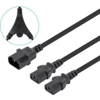 Manhattan cabo de alimentação Y-splitter, ficha C14 para 2x conector fêmea C13 (cabo de alimentação), monitor para CPU, 1,8 m, 10 A, preto, alimenta dois dispositivos através de uma PDU, cabo, garantia vitalícia