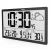 Relógio de parede GreenBlue GB218 — LCD extra grande, estação meteorológica, temperaturas interior/exterior, indicação de data