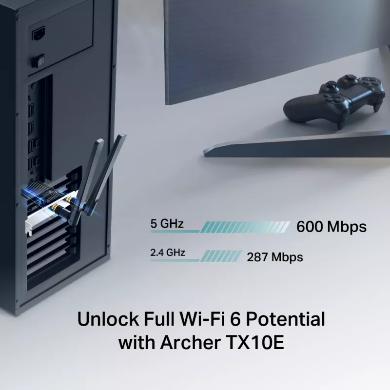 Adaptador PCIe Wi‑Fi 6 Bluetooth TP‑LINK Archer TX10E AX900 — placa PCIe, AX900 Wi‑Fi 6, Bluetooth