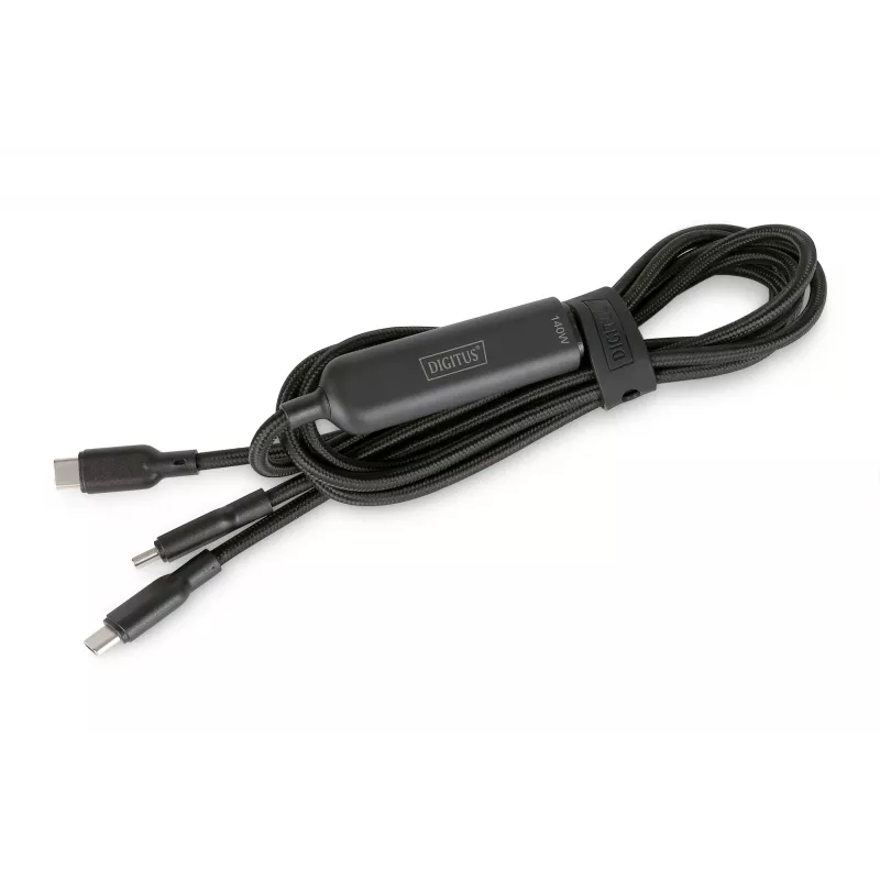 Cabo de carregamento USB-C 2em1 DIGITUS 140W, USB-C para 2×USB-C, 1,8 m, USB 2.0, preto