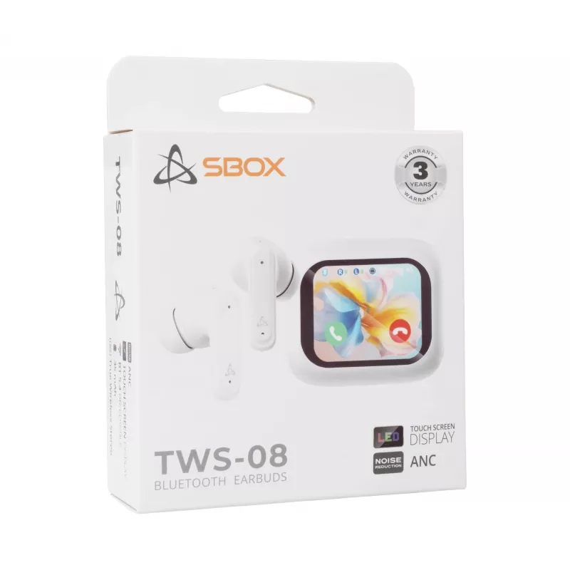 Auscultadores SBOX EB-TWS08-W ecrã tátil branco