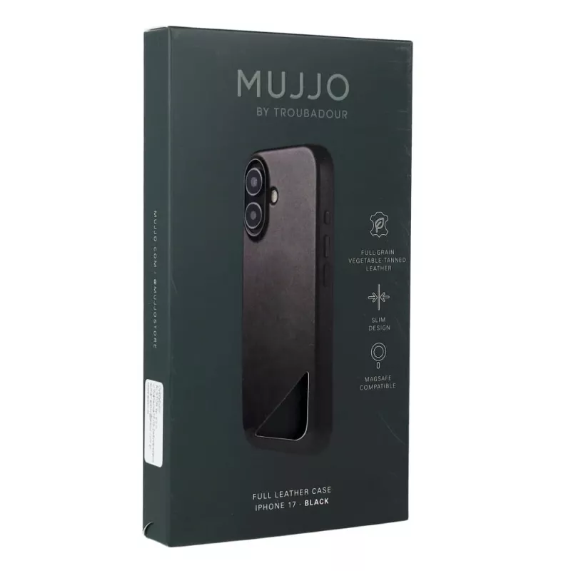 Mujjo Full Leather Case MagSafe capa para iPhone 17 preto