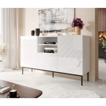 Cómoda ABETO sobre estrutura de aço preta 150x42x90 branco/branco brilhante