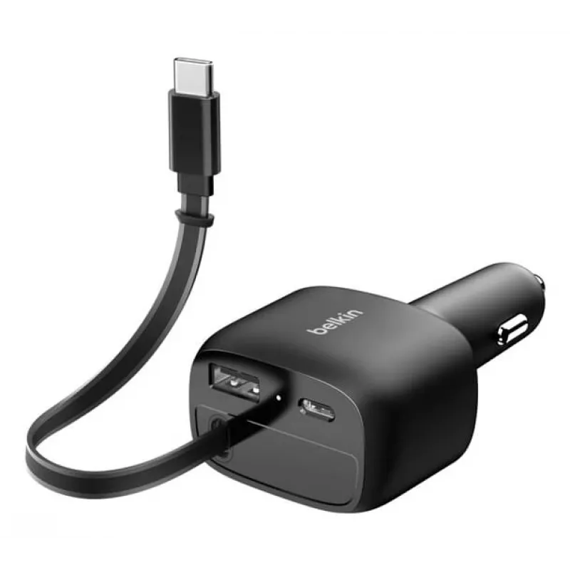 Belkin 75W 2-Port w Retractable USB-C Cbl Car - Cabo (CCC001HQBK)