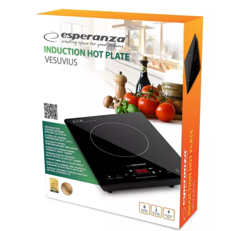 Esperanza EKH009 Placa de cozinha Preta Superfície plana 28 cm Placa de indução 1 zona(s) de cozedura