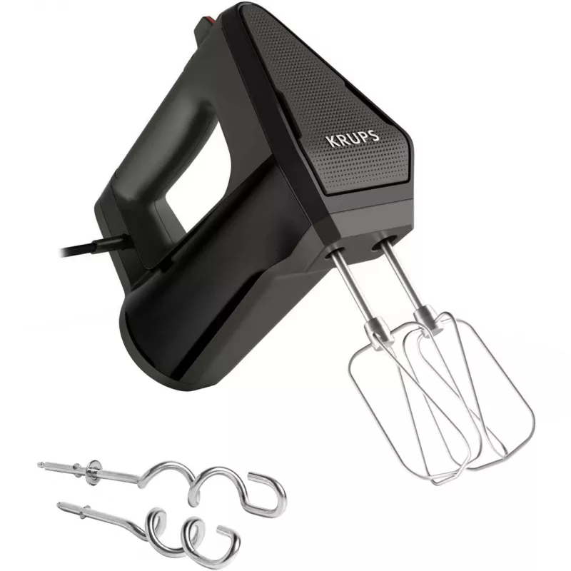 Batedeira manual KRUPS GN6028 — 600 W, preta, batedeira manual elétrica com vários níveis de velocidade