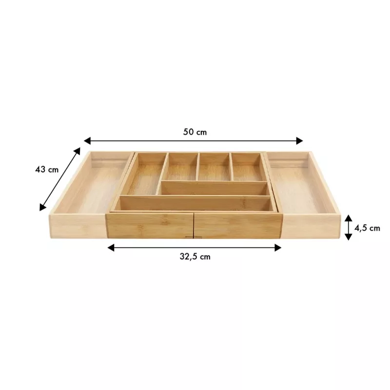 Organizador de gaveta de talheres GreenBlue GB379, bandeja em bambu com compartimentos, superfície natural