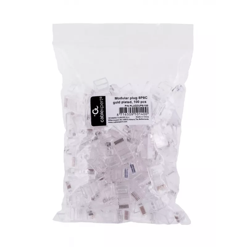 Ficha RJ45 GEMBIRD PLUG3UP6/100, Cat5, ficha reta, transparente, contactos dourados, pack de 100