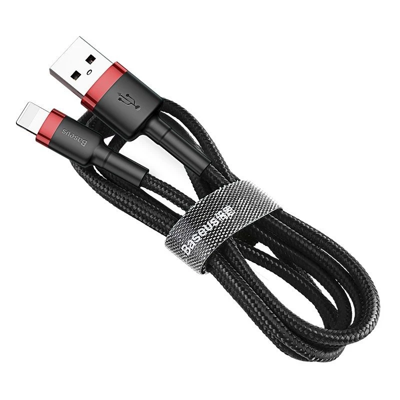 Cabo USB-A para Lightning Baseus Cafule 2.4A QC 3.0, 1 m — preto/vermelho